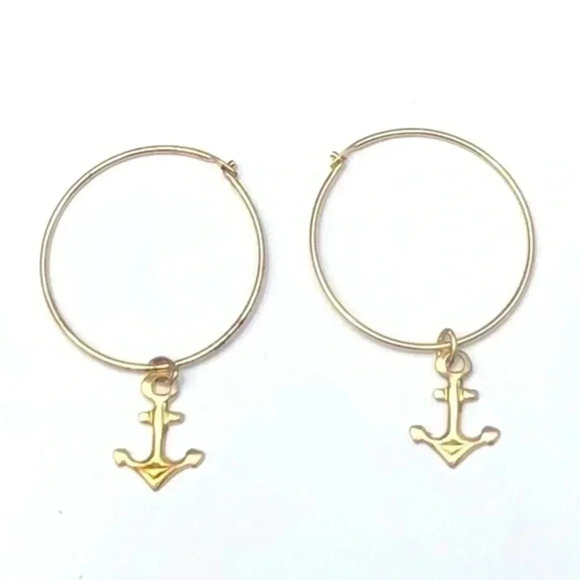 Anchor 12k Gold Filled Hoop Earrings NWT - Picture 1 of 3